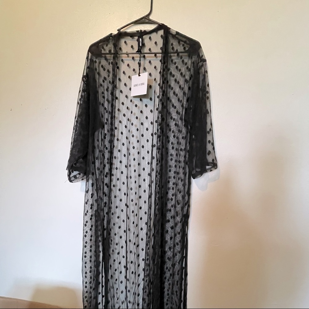 Sheer black polka dot kimono